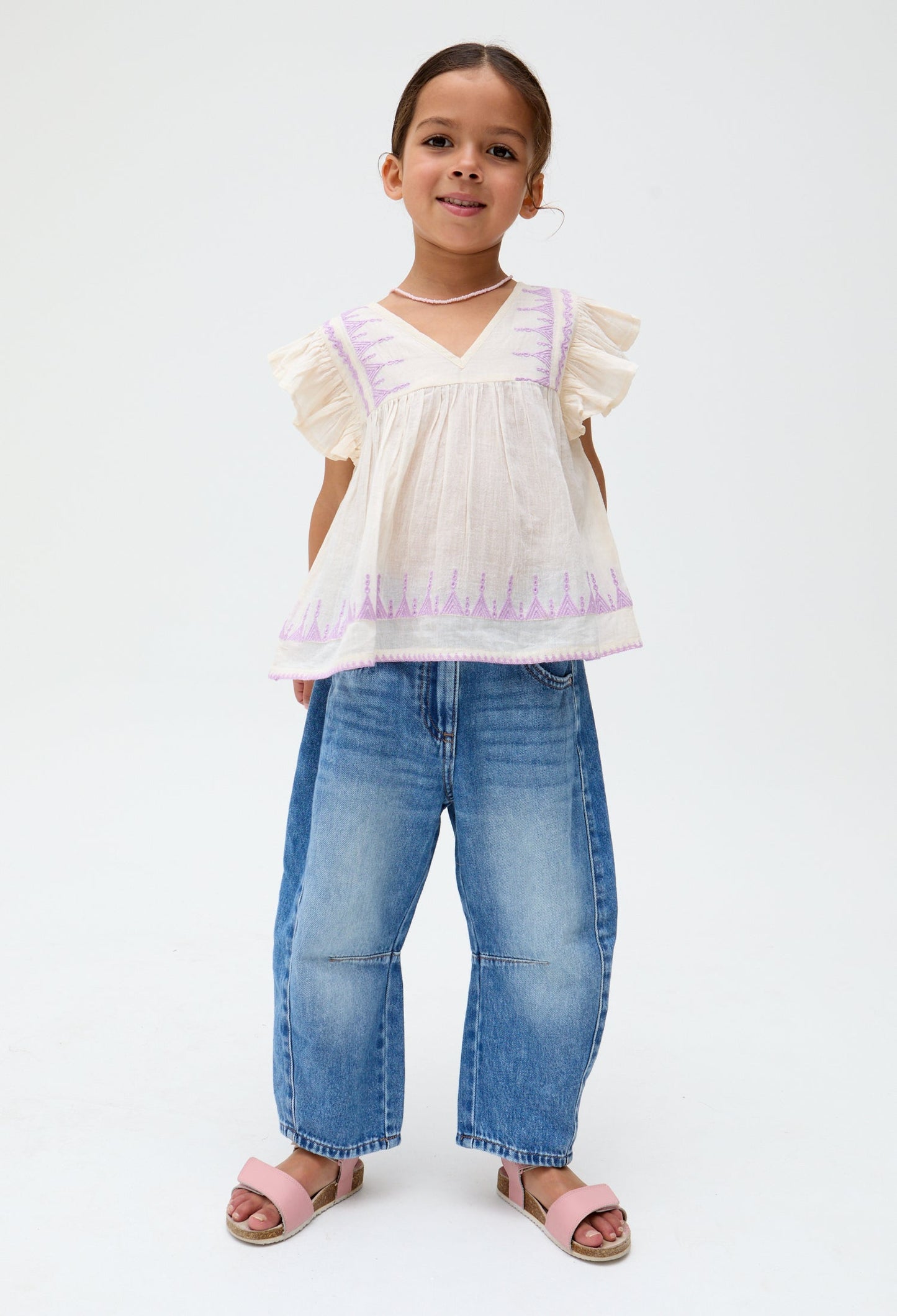 Kids Mariana Flutter Sleeve Embroidered Blouse In Cream - image 4