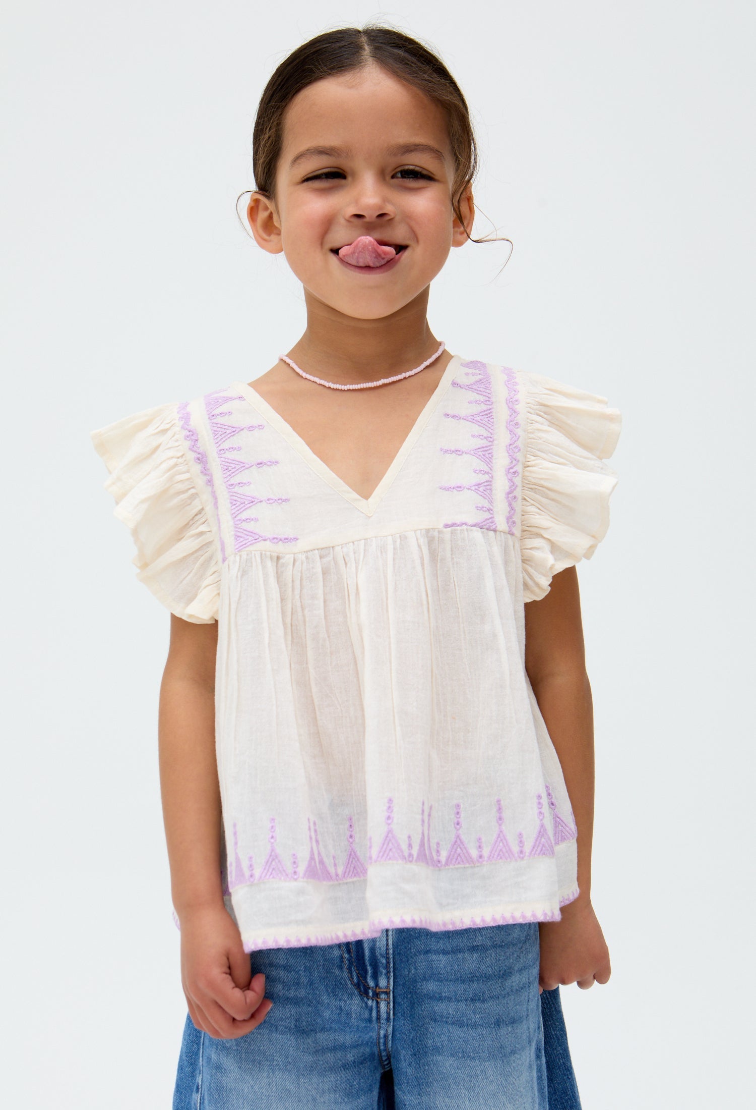 Kids Mariana Flutter Sleeve Embroidered Blouse In Cream - image 6