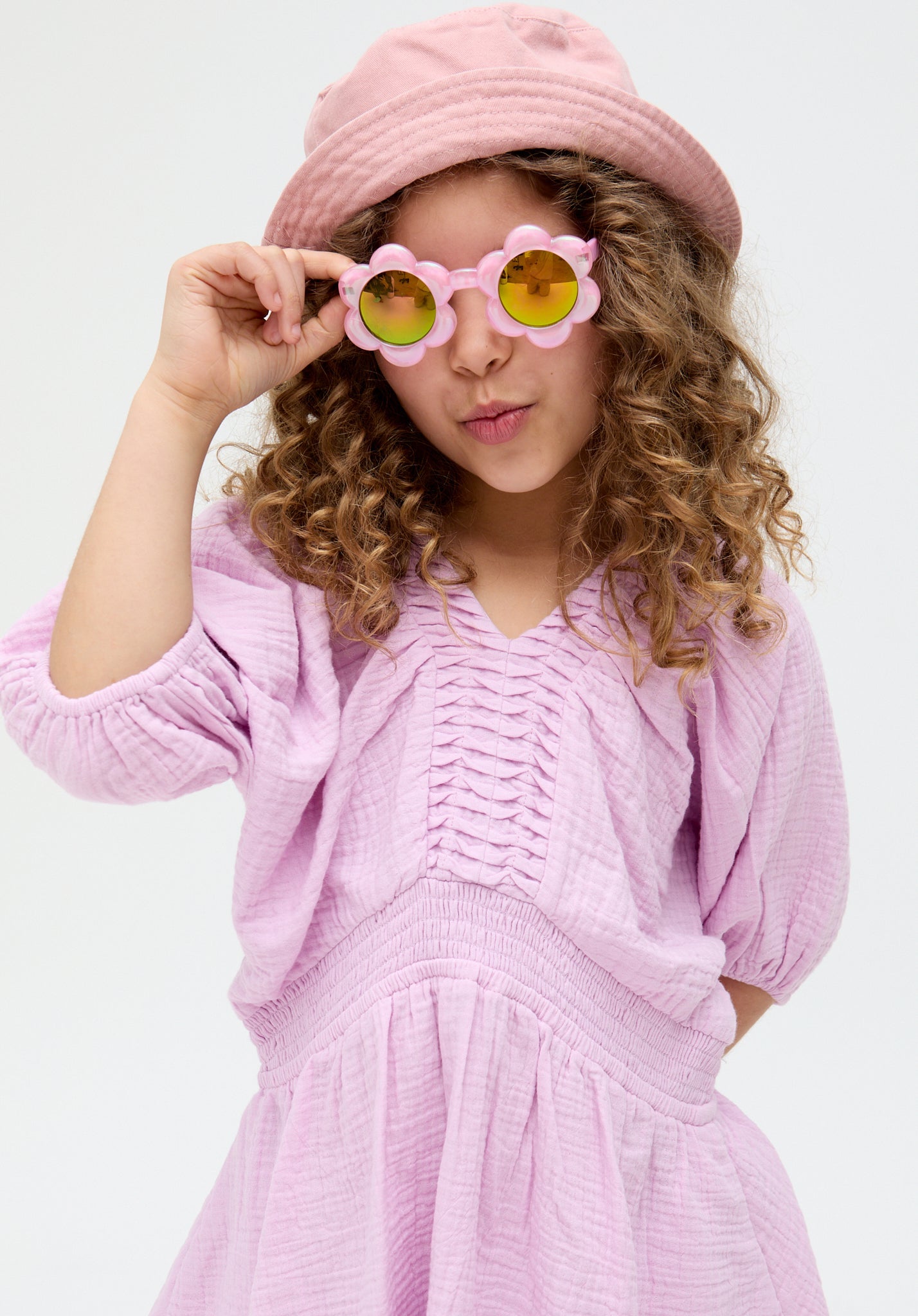 Kids Soipoi Ruched V-Neck cotton Dress In Purple - image 2