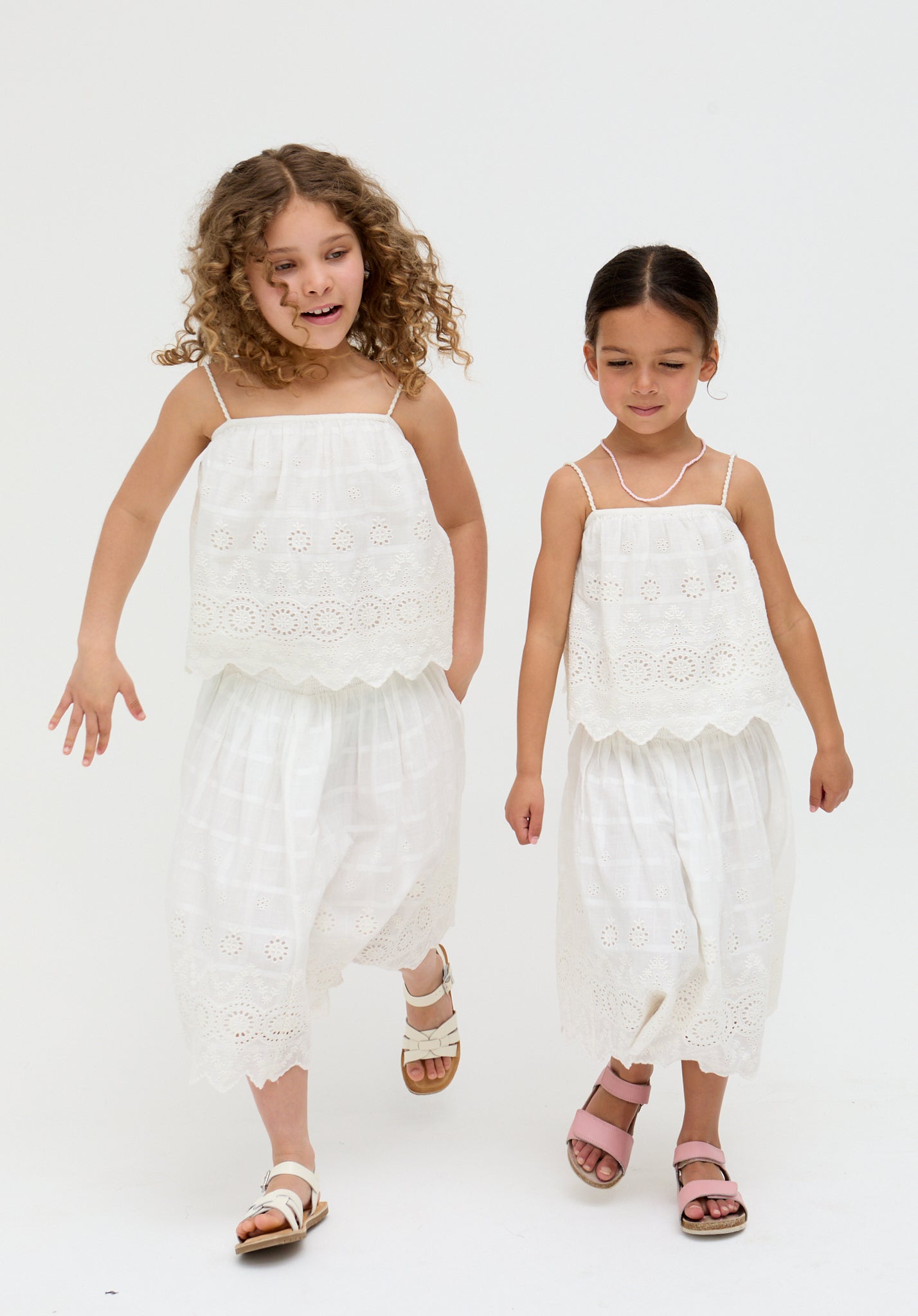 Kids Rufa Smocked Waist Windowpane cotton Check Skirt In White - image 1