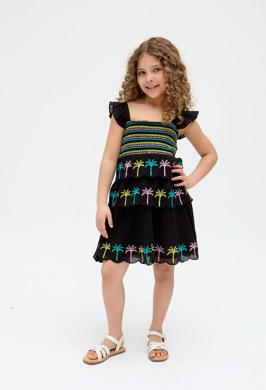 Kids Rose Ruffle All Over Embroidered Dress In Black - image 1