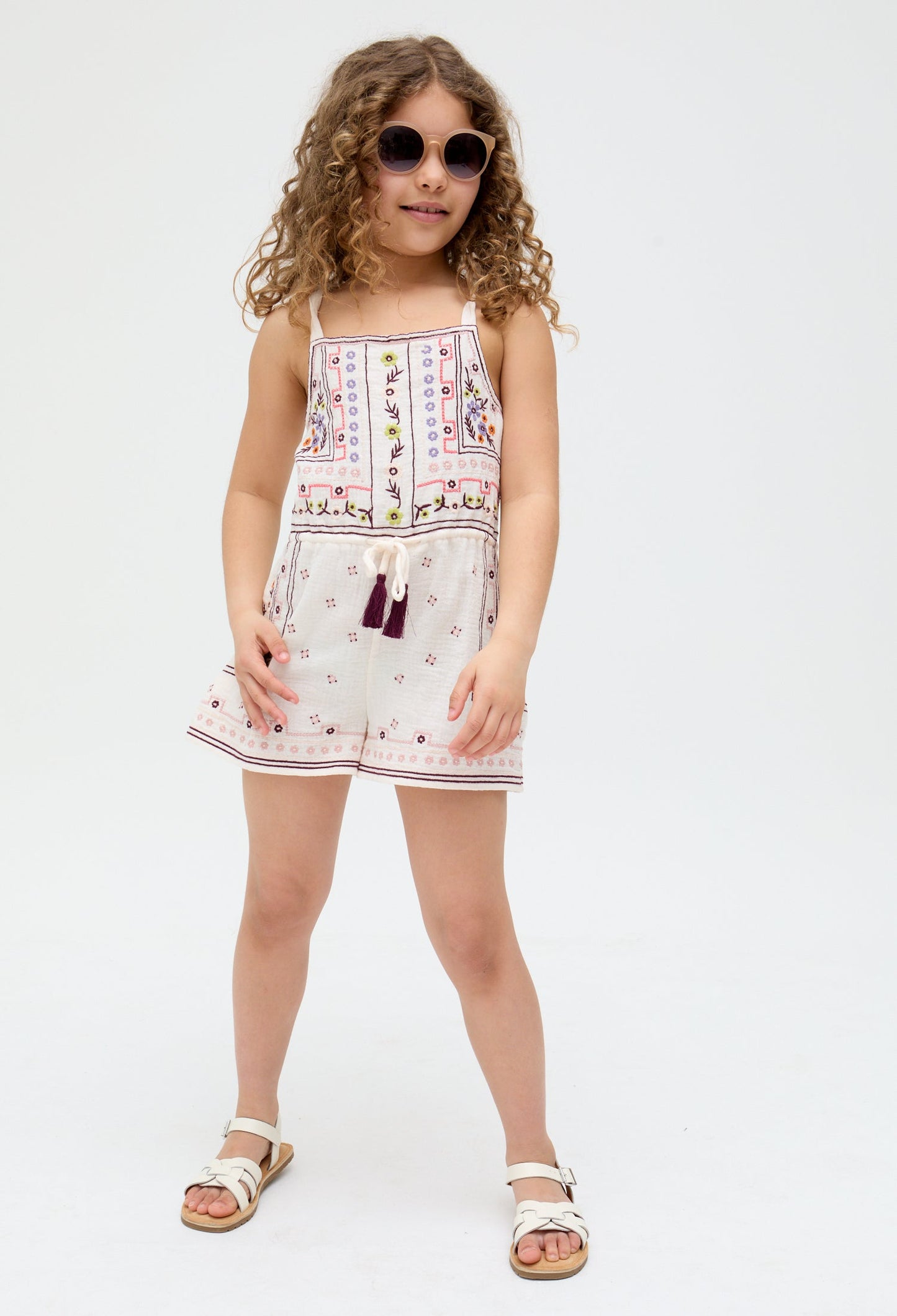 Kids Sailor Necktie All Over Embroidered Playsuit In white - image 2