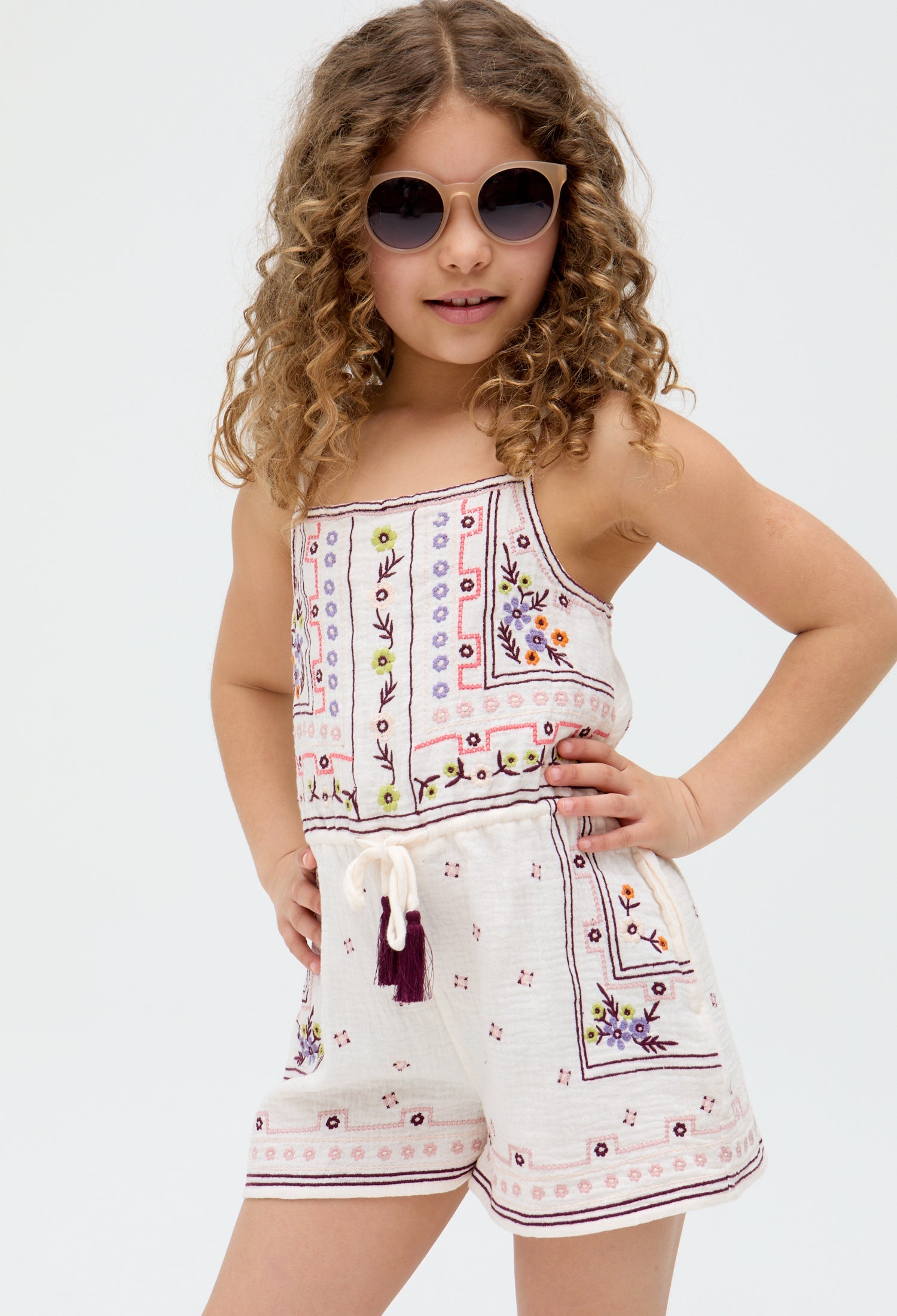 Kids Sailor Necktie All Over Embroidered Playsuit In white - image 3
