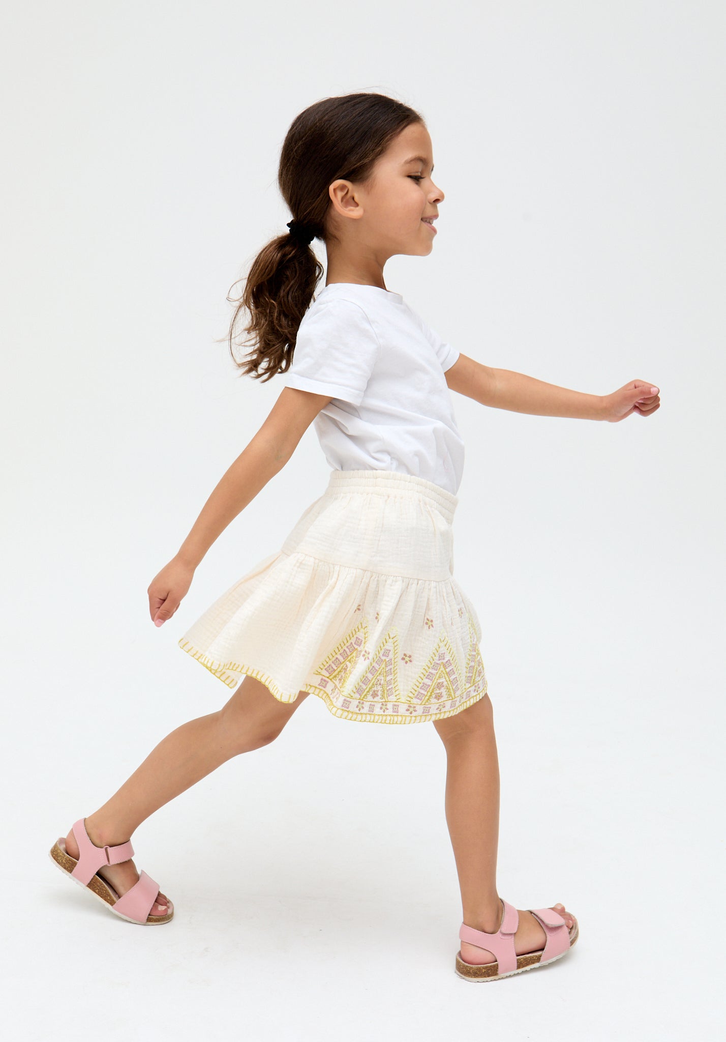 Kids Staranisse Tiered All Over Embroidered cotton Skirt In Cream - image 5
