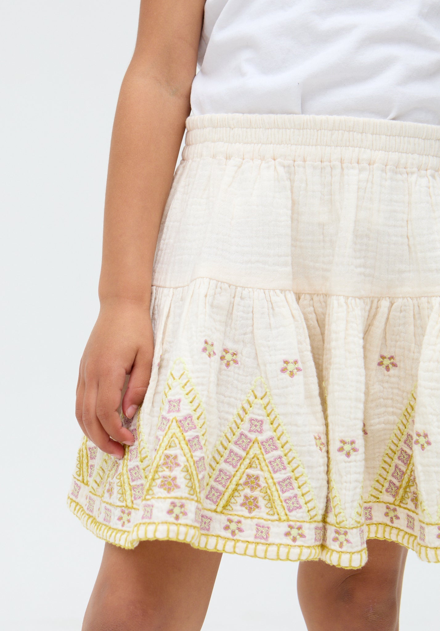 Kids Staranisse Tiered All Over Embroidered cotton Skirt In Cream - image 3