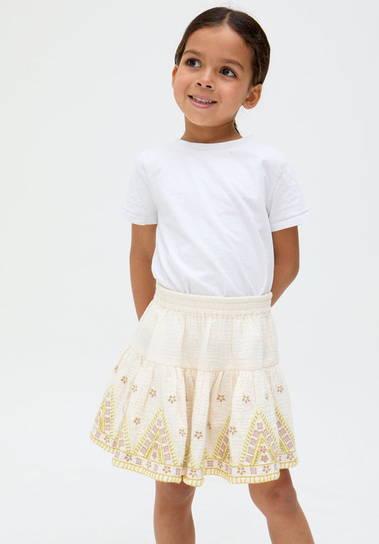 Kids Staranisse Tiered All Over Embroidered cotton Skirt In Cream - image 1