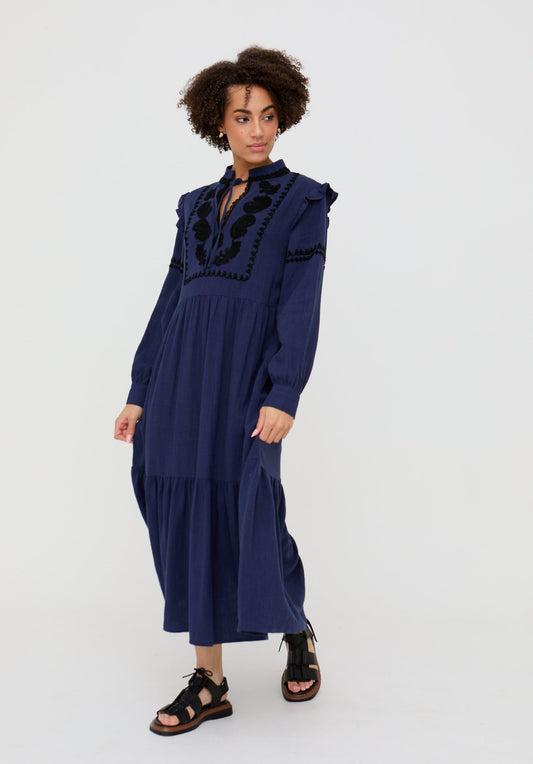 Lulu Embroidered Maxi Dress In Navy
