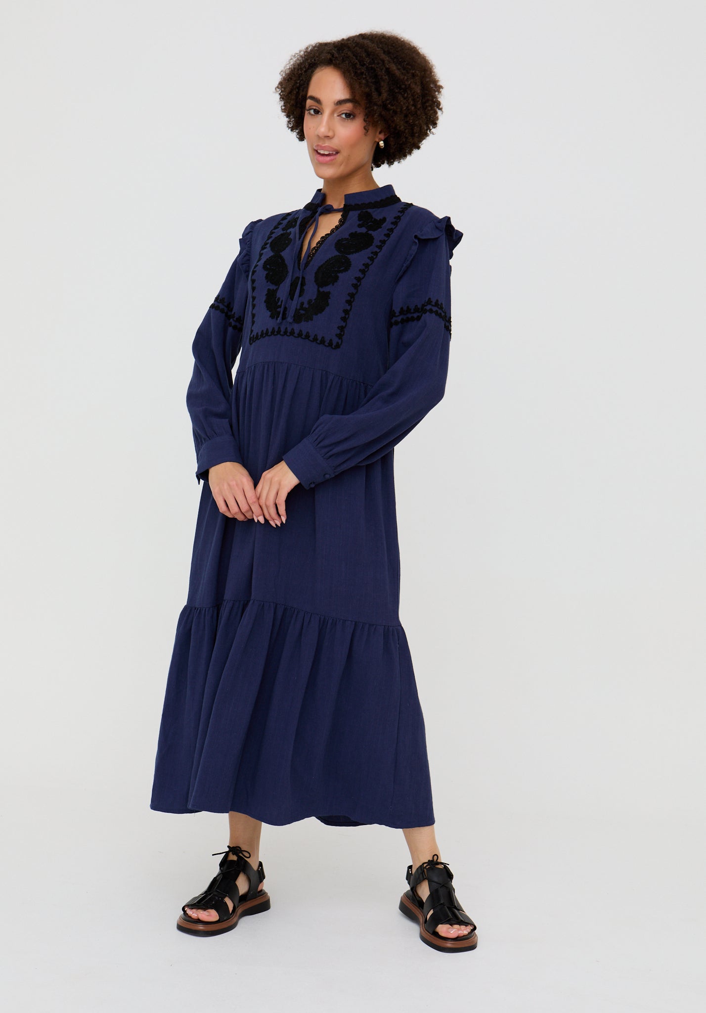 Lulu Embroidered Maxi Dress In Navy