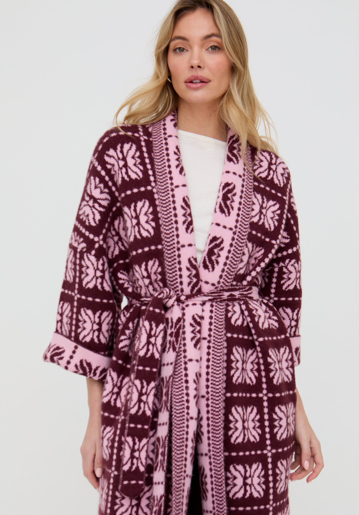 Ally Abstract Print Long Line Cardigan In Pink - image 3