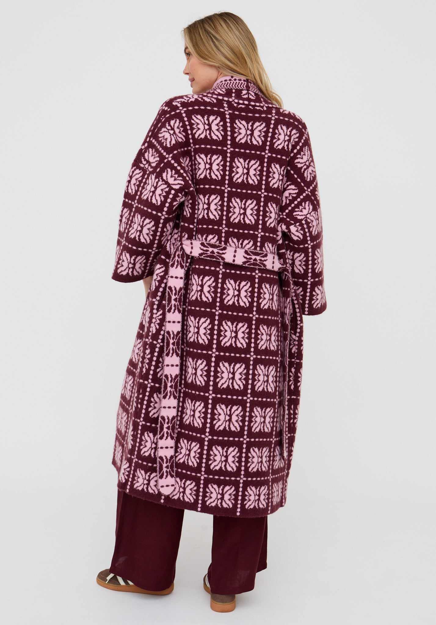 Ally Abstract Print Long Line Cardigan In Pink - image 6