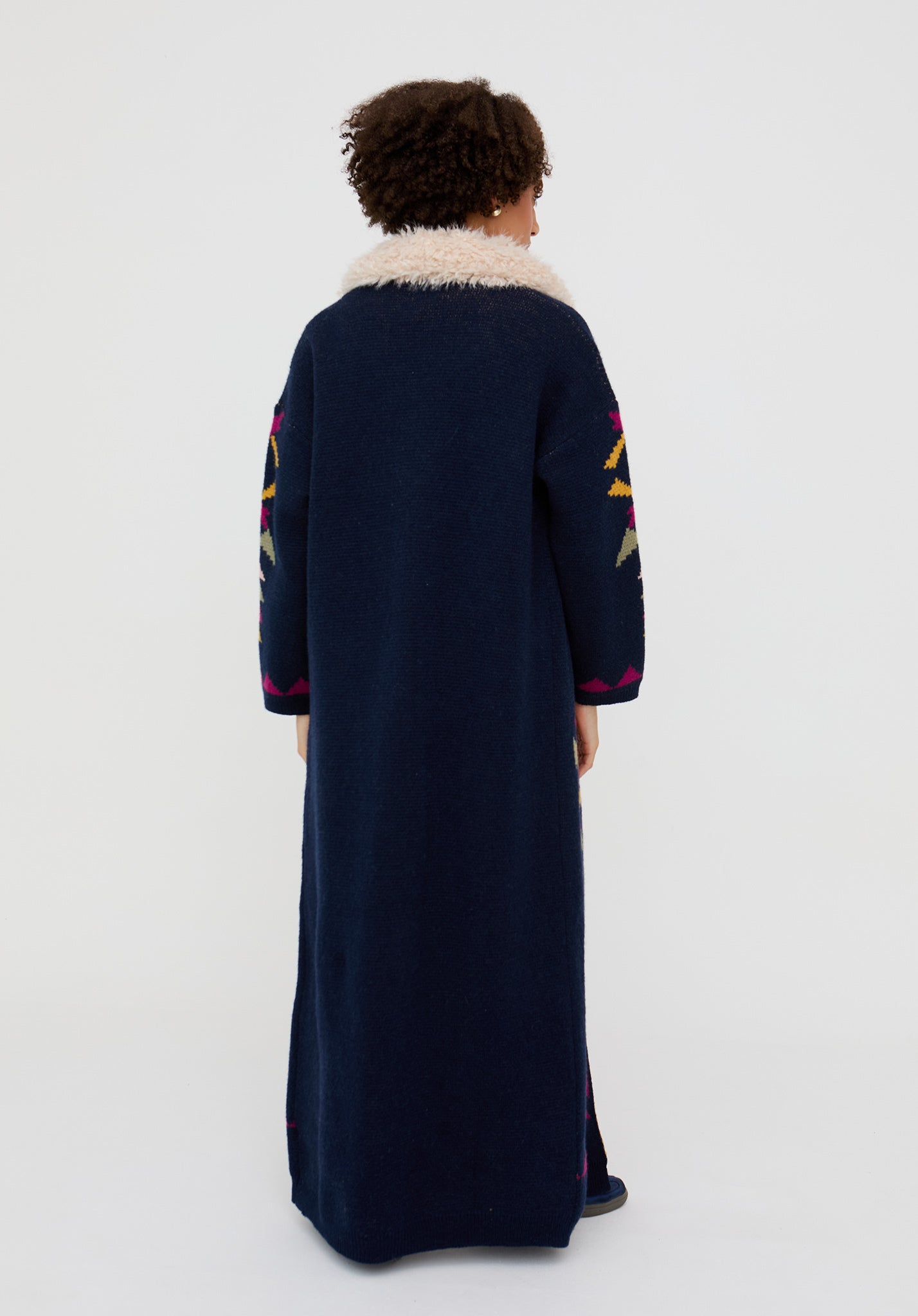 Cathy Jacquard Long Line Cardigan In Navy