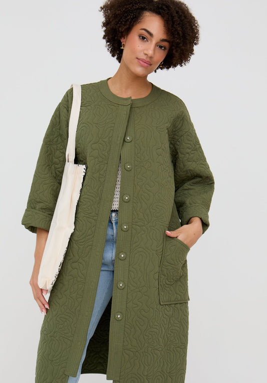 Heidi Quilted Coat In Khaki Green