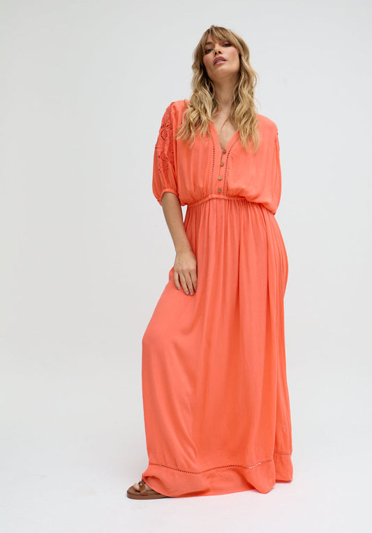 Somerton Kaftan Style Embroidered Maxi Dress In Orange