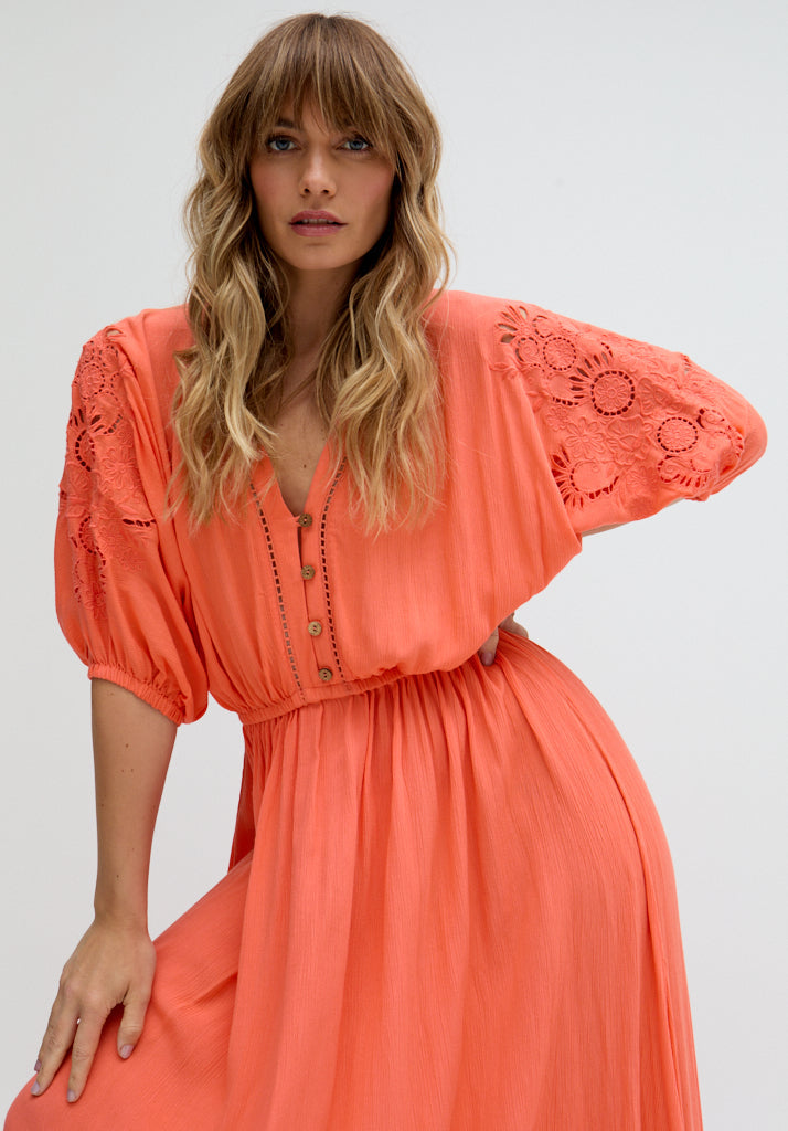 Somerton Kaftan Style Embroidered Maxi Dress In Orange