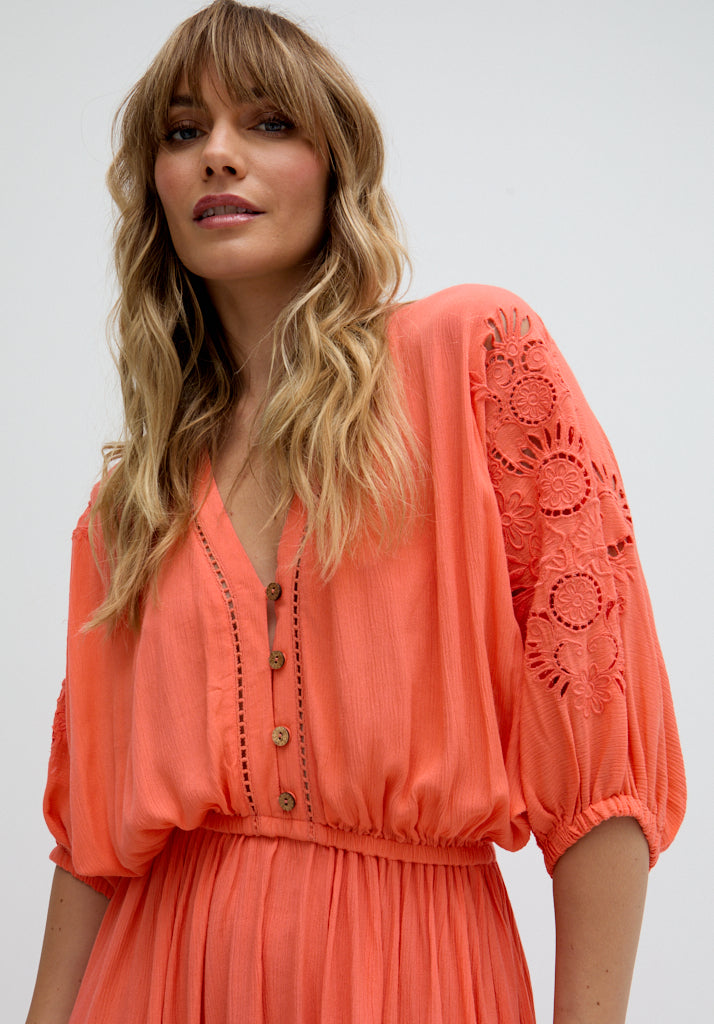 Somerton Kaftan Style Embroidered Maxi Dress In Orange