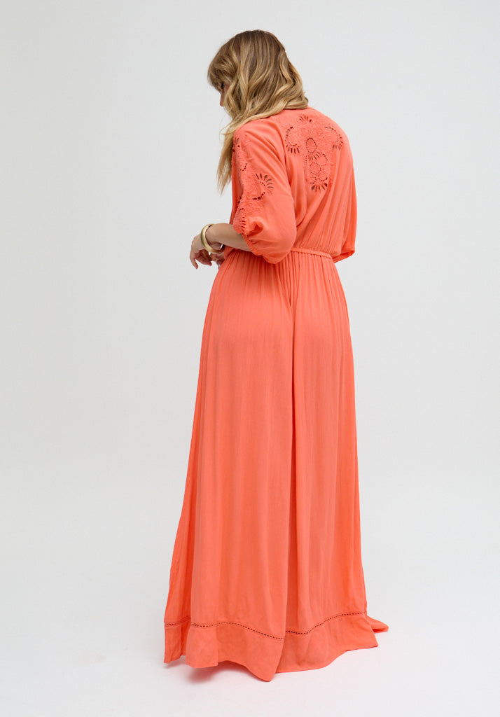 Somerton Kaftan Style Embroidered Maxi Dress In Orange