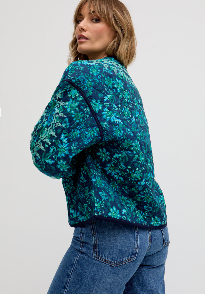 Annaia Lightly Quilted Floral Printed Jacket In Blue