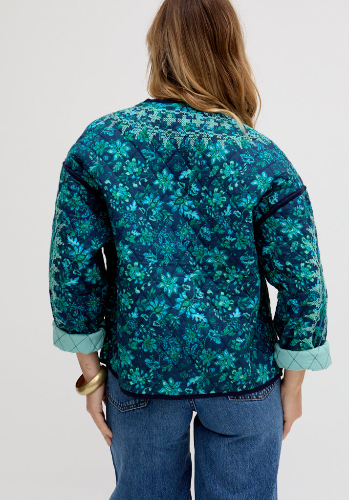 Annaia Lightly Quilted Floral Printed Jacket In Blue