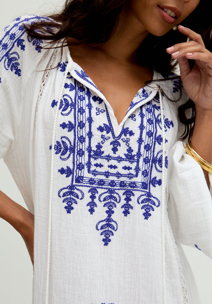 Aurelia Kaftan Style Embroidered Maxi Dress In White