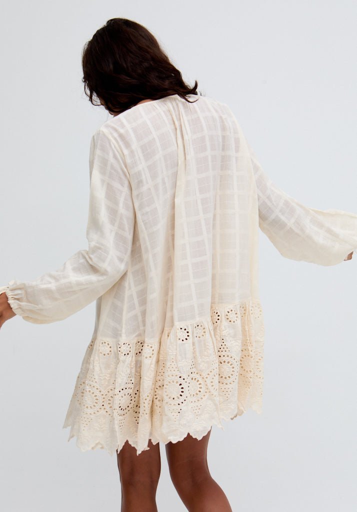 Olivia Button Down Embroidered Mini Dress In Cream