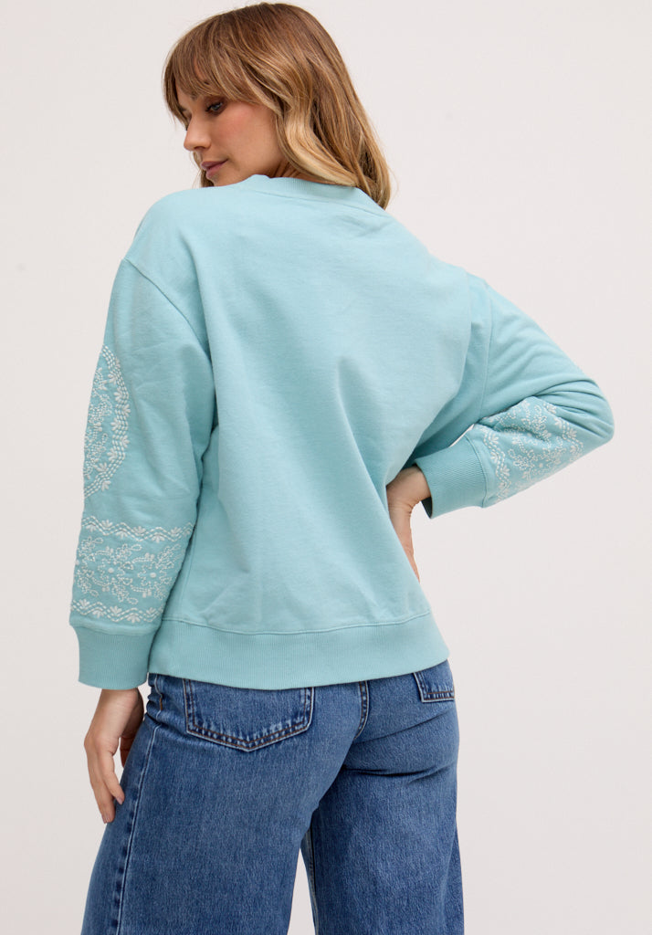 Mika Full Sleeves Embroidered Sweatshirt In Blue