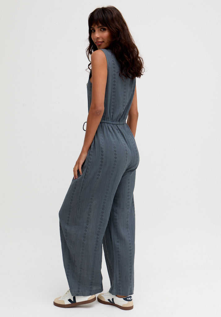 Ana Sleeveless Embroidered Jumpsuit In Grey