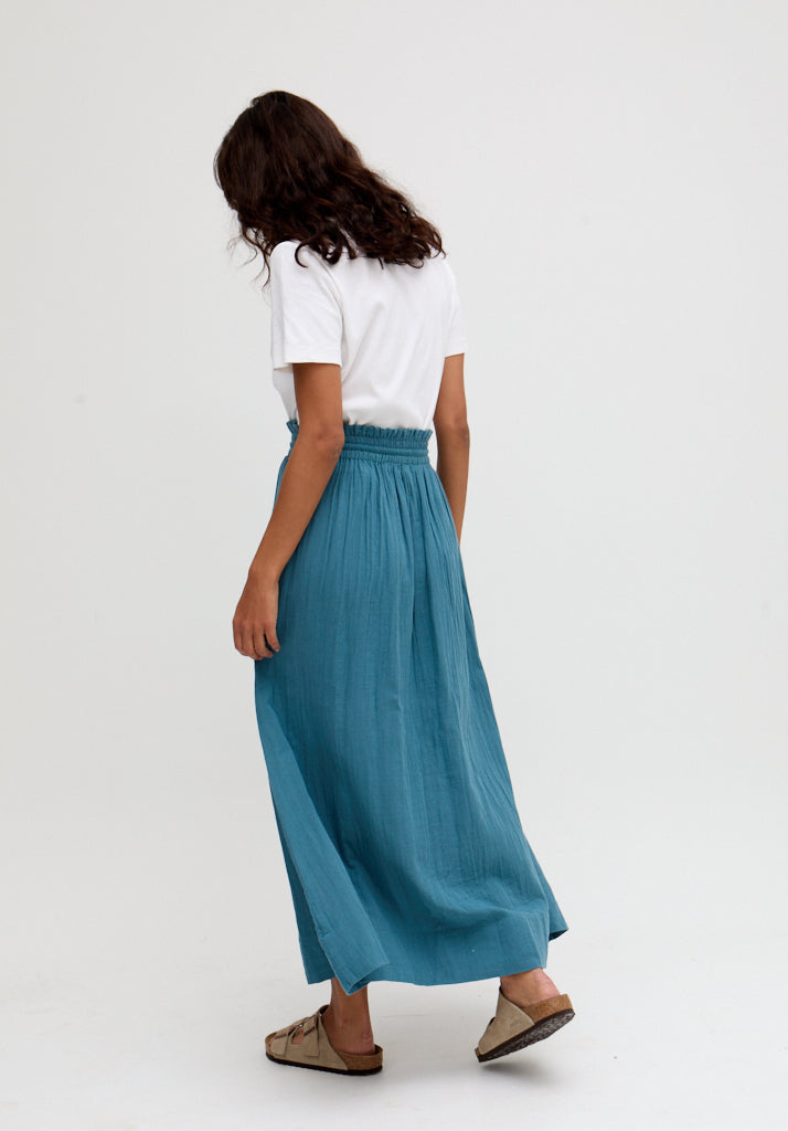 Azalea Paperbag Shirred Waist Maxi Skirt In Blue