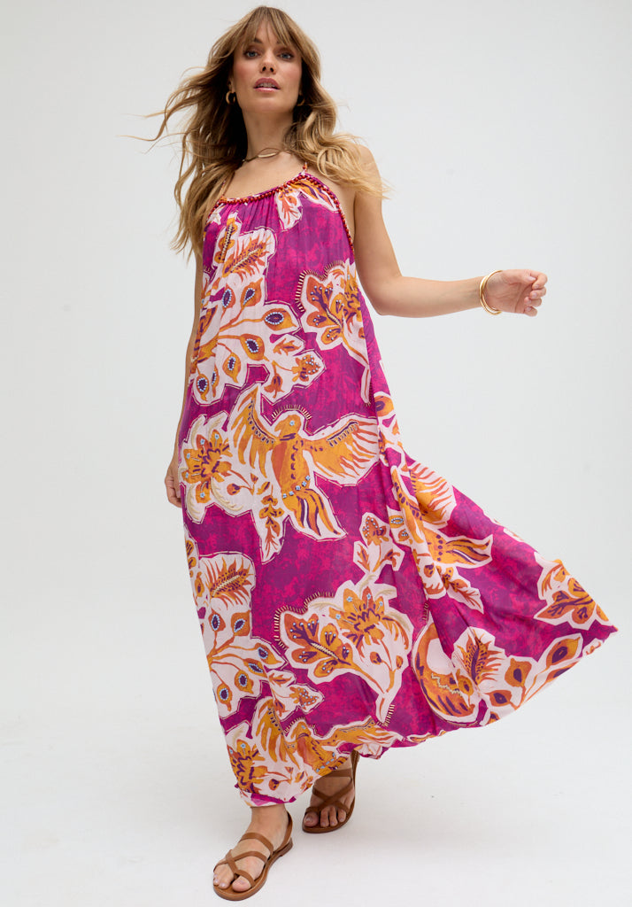 Ida Spaghetti Strap Botanical Print Maxi Dress In Multi

