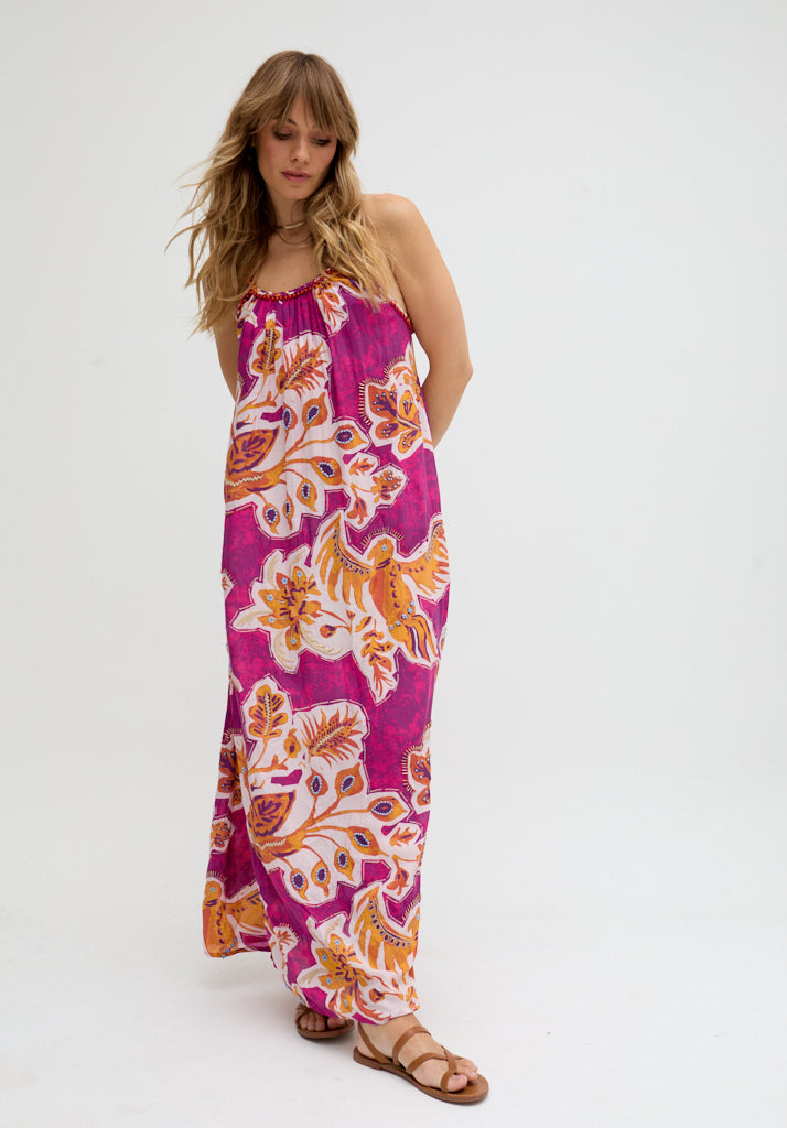 Ida Spaghetti Strap Botanical Print Maxi Dress In Multi