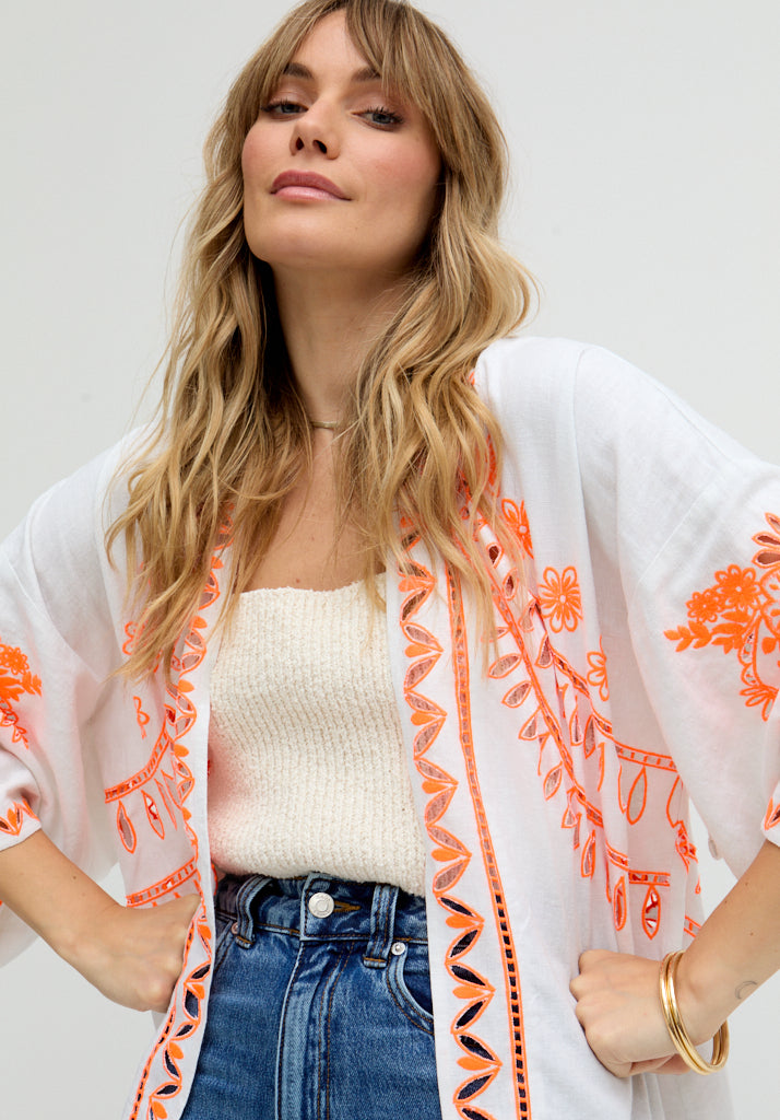 Lupe Edge To Edge Embroidered Kimono In White