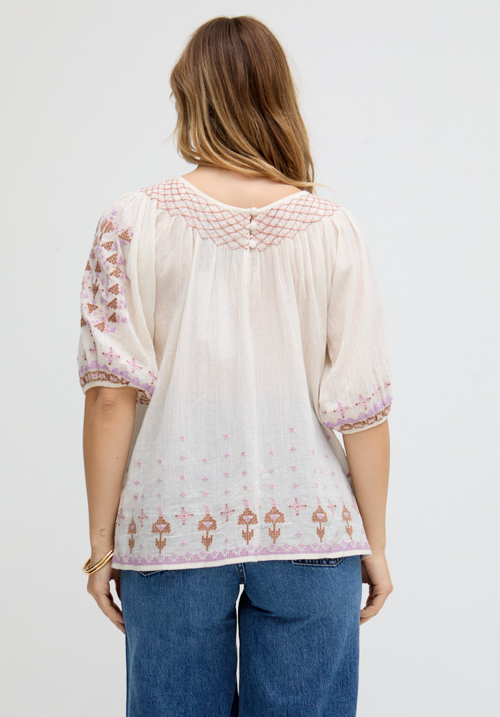 Alba Embroidered Blouse in Cream