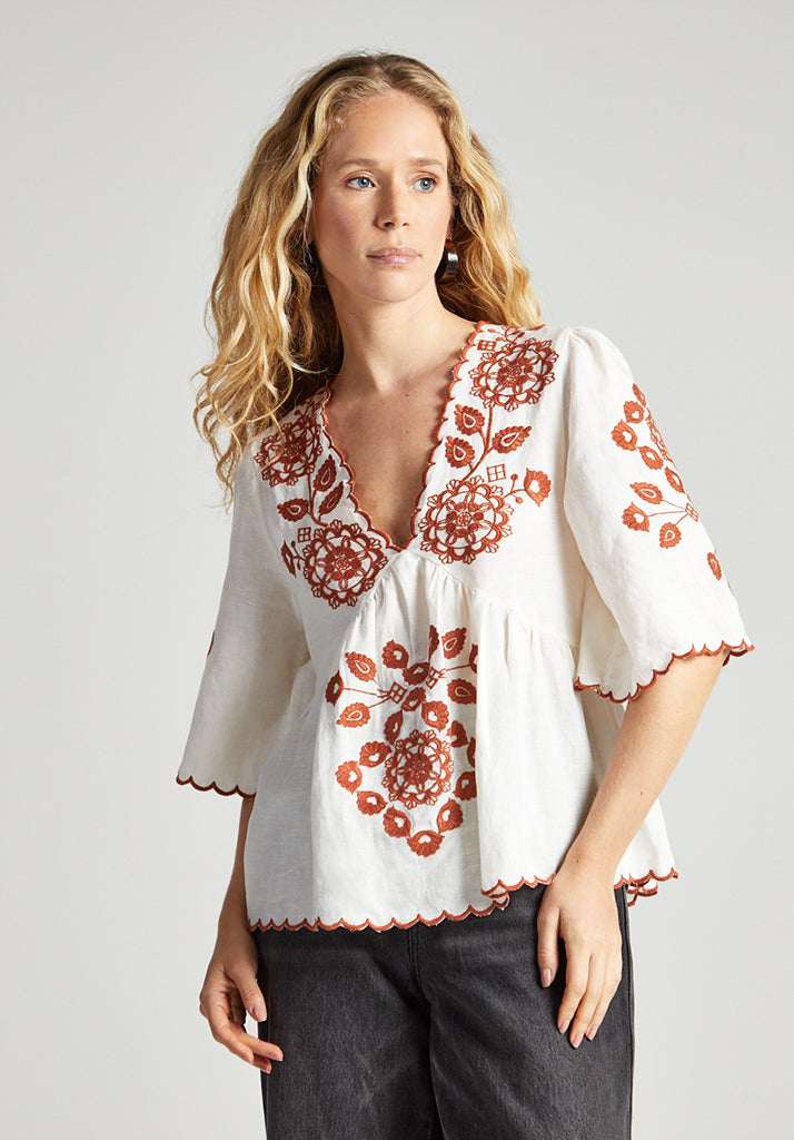 Aubrey blouse with rust embroidery