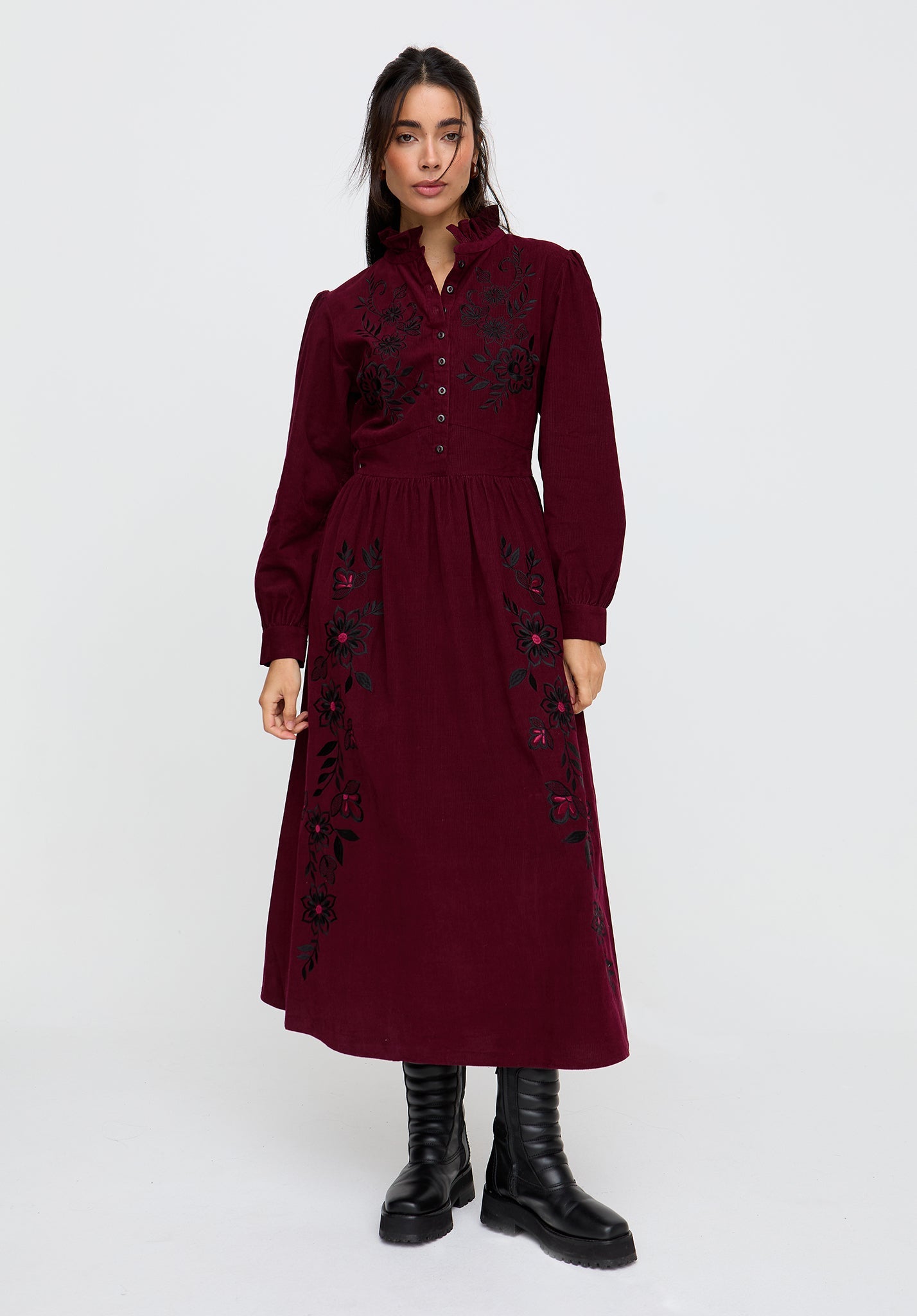 Puglia Corduroy Midi Dress In Burgundy - image 2