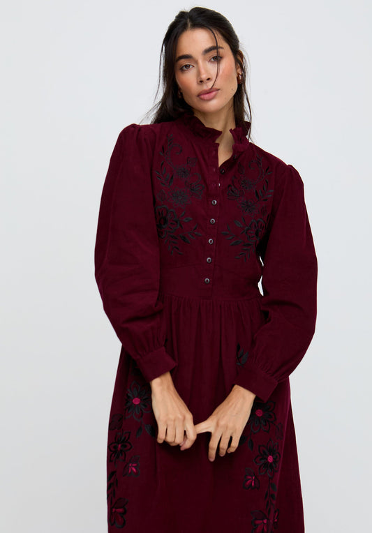 Puglia Corduroy Midi Dress In Burgundy - image 1