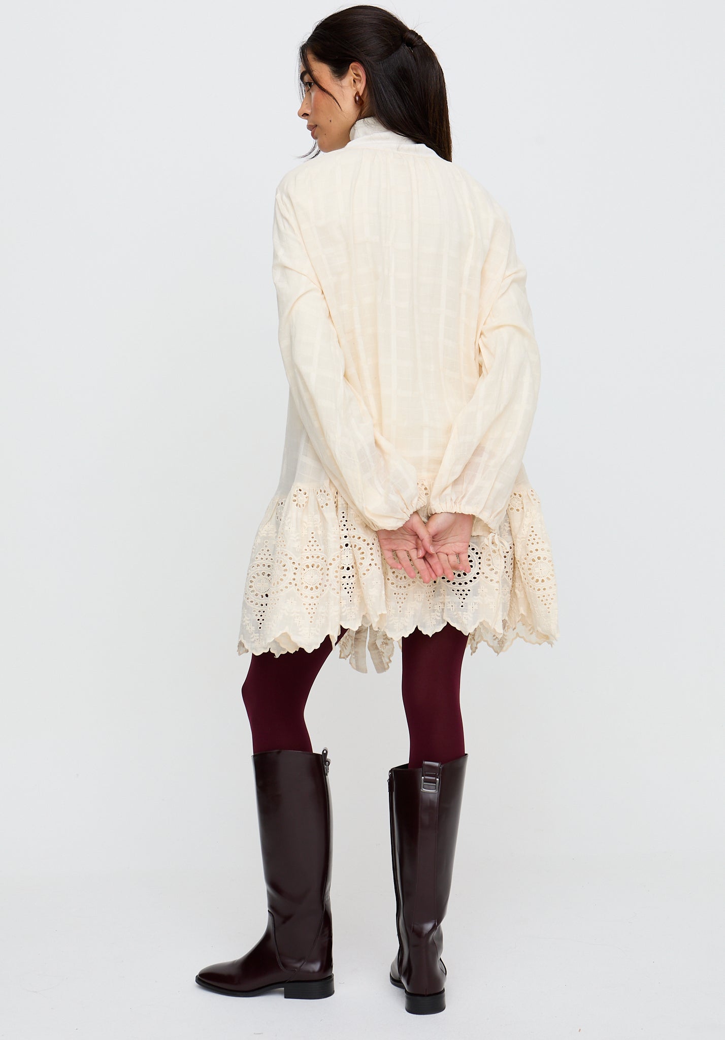 Olivia Button Down Embroidered Mini Dress In Cream