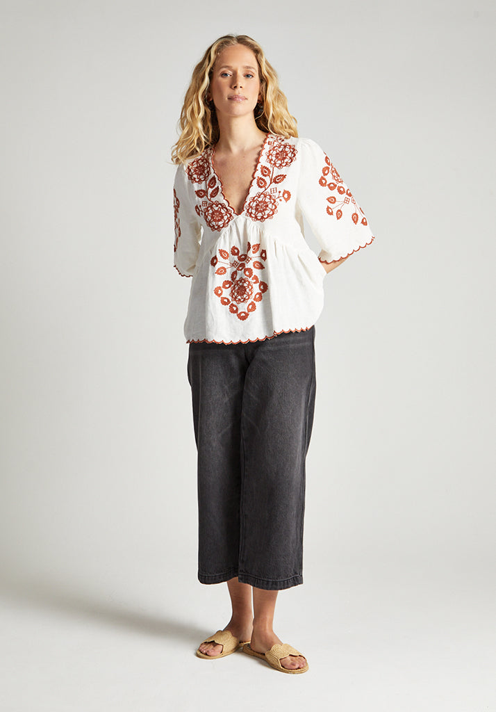 Aubrey blouse with rust embroidery