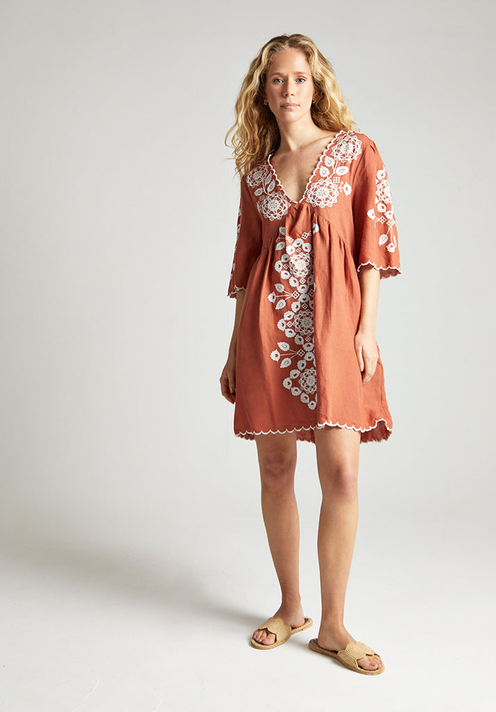 Arabella Mini Dress in Rust