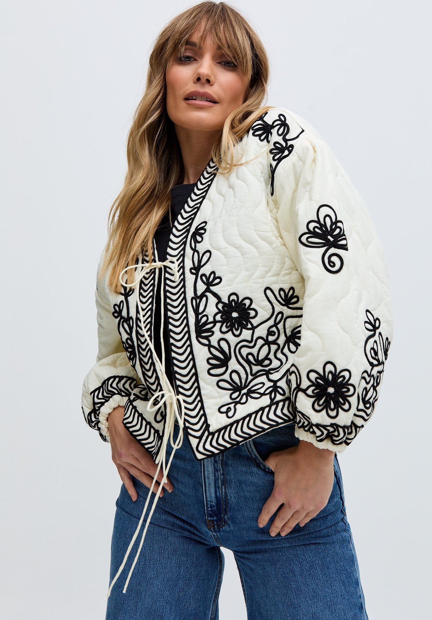 Fran Quilted All Over Embroidered Jacket In White