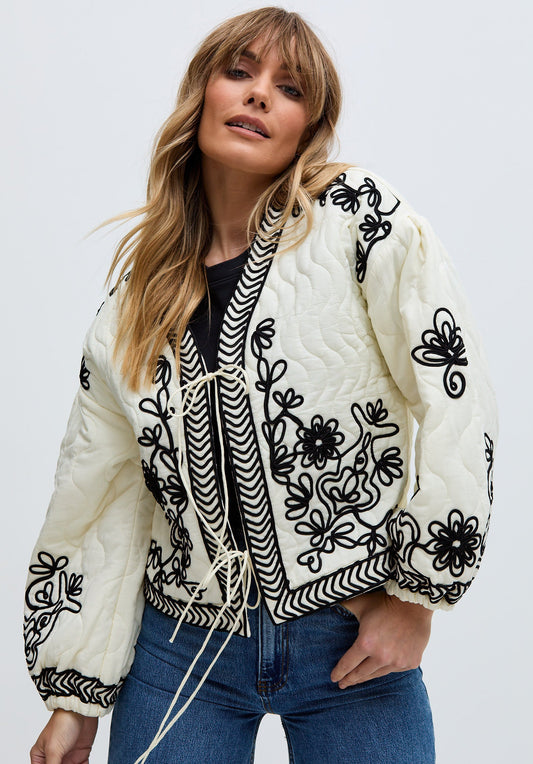 Fran Quilted All Over Embroidered Jacket In White