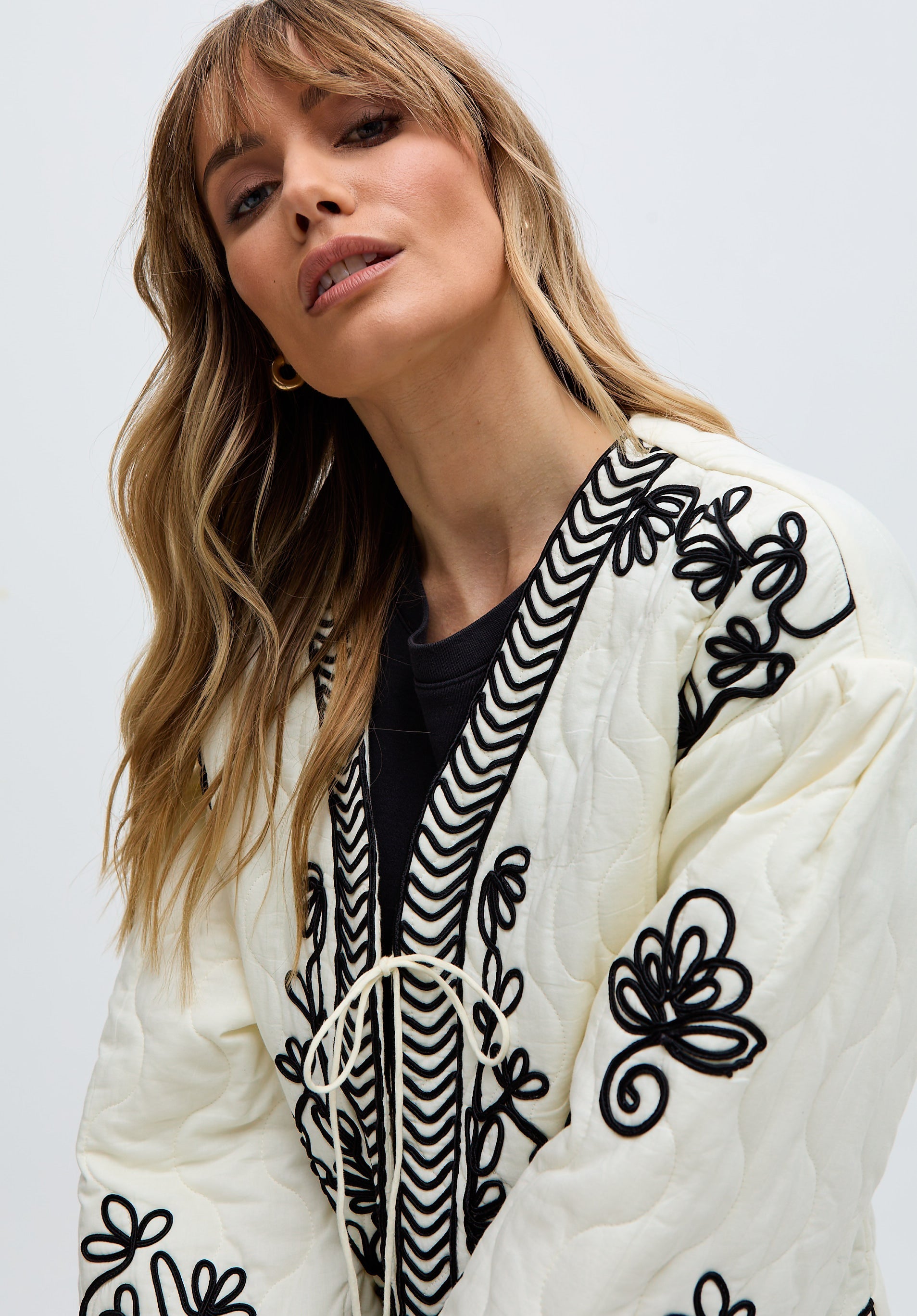 Fran Quilted All Over Embroidered Jacket In White