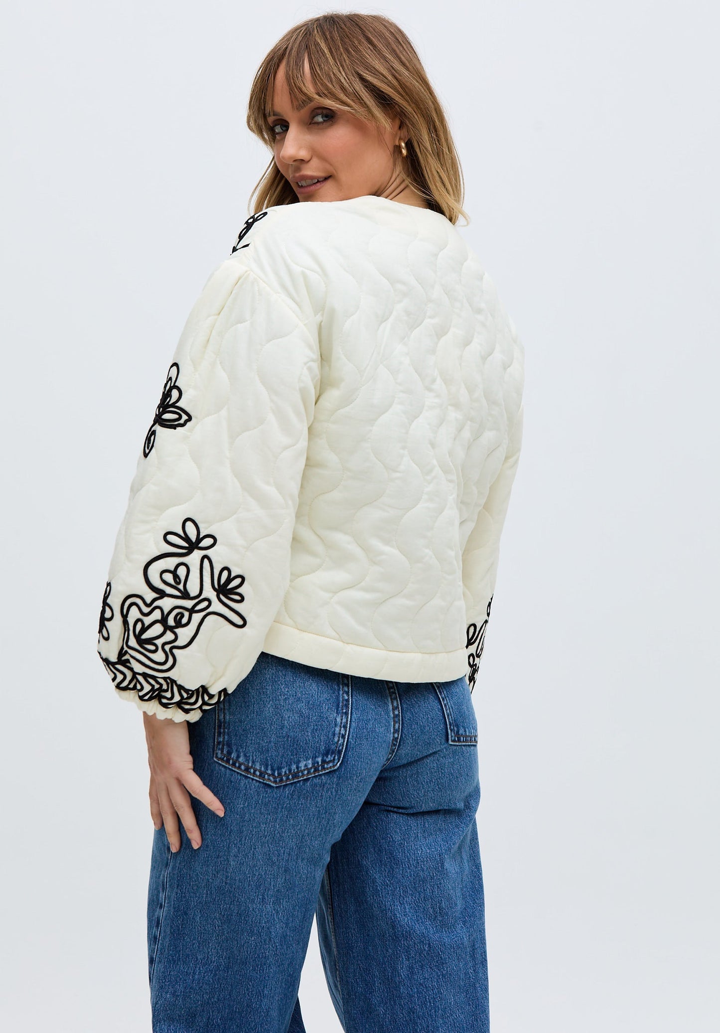 Fran Quilted All Over Embroidered Jacket In White