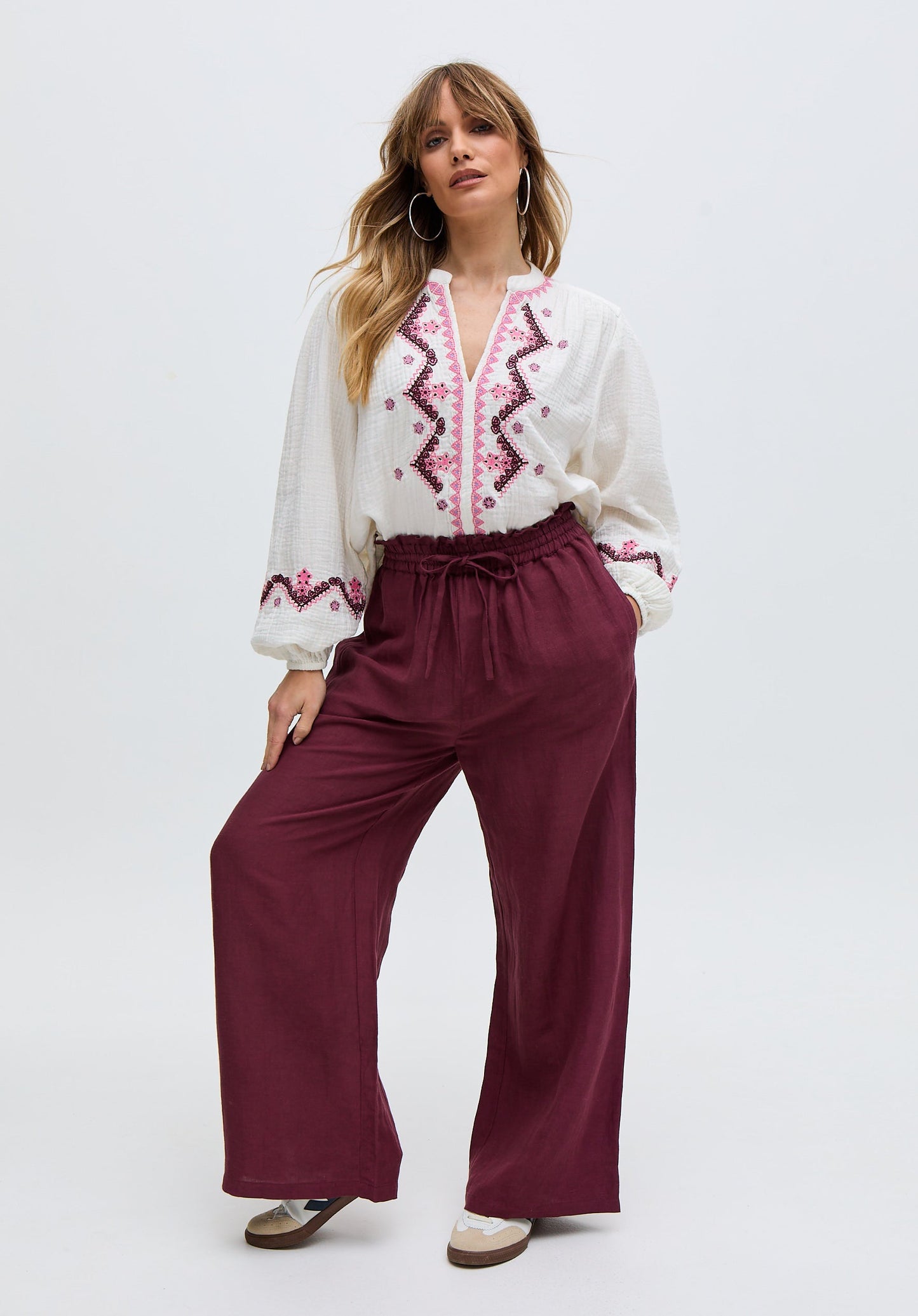 Paulina Wide Leg Trouser In Burgundy