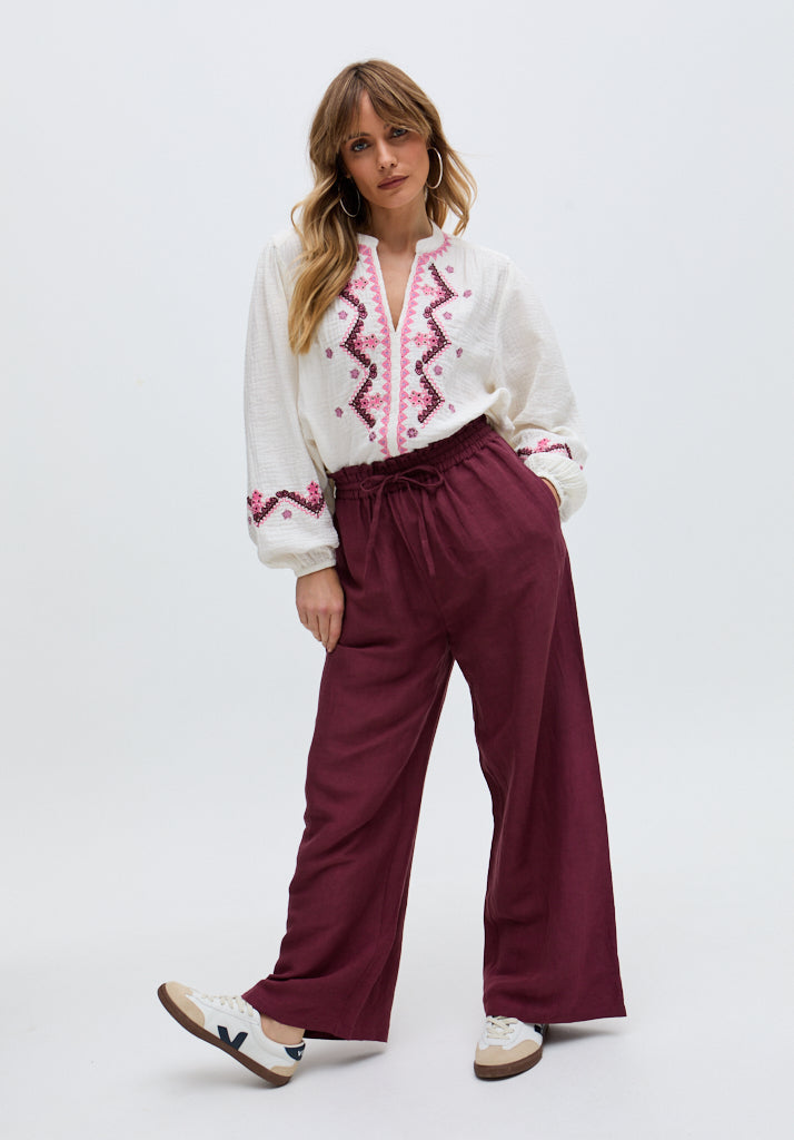 Paulina Wide Leg Trouser In Burgundy