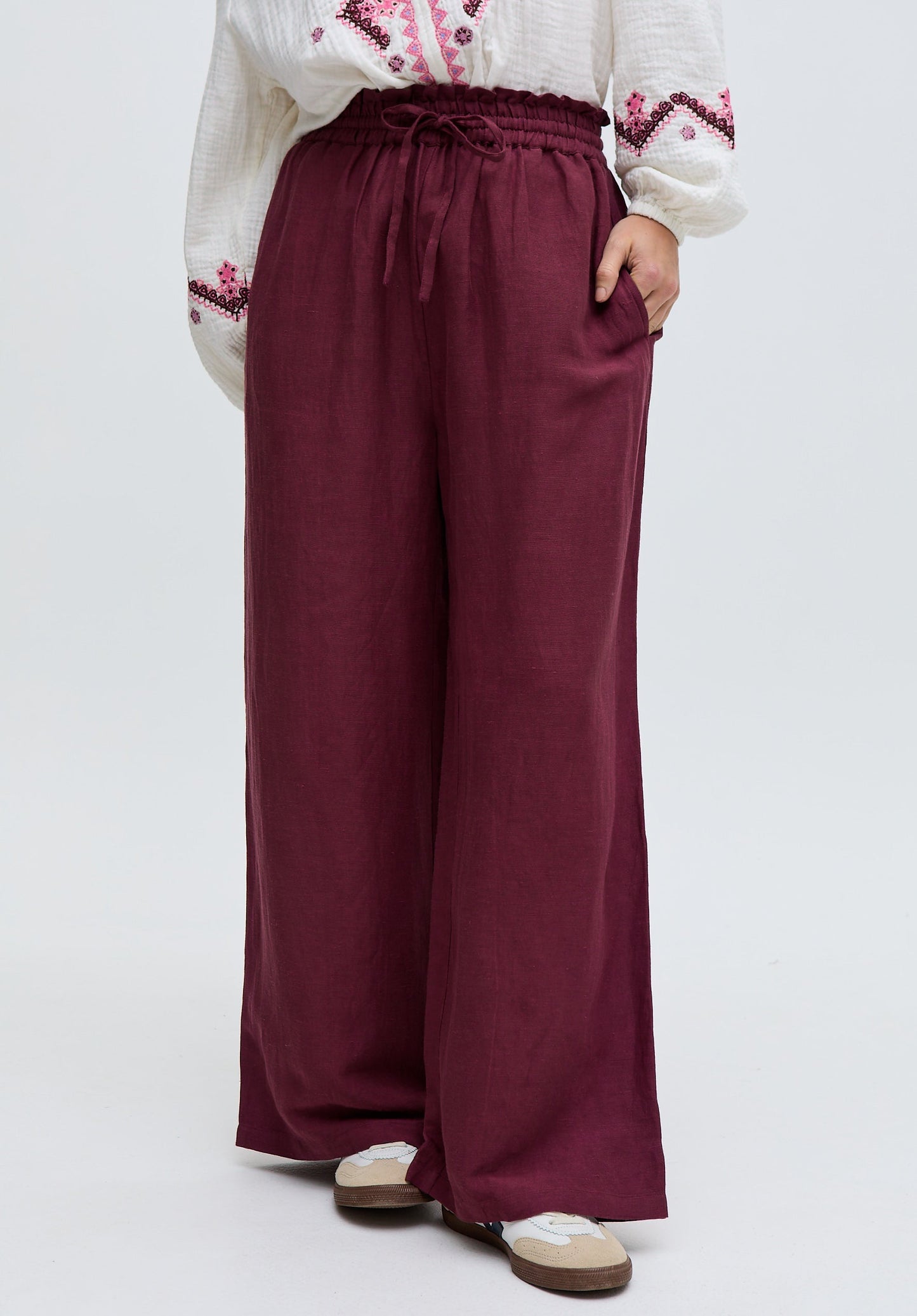 Paulina Wide Leg Trouser In Burgundy