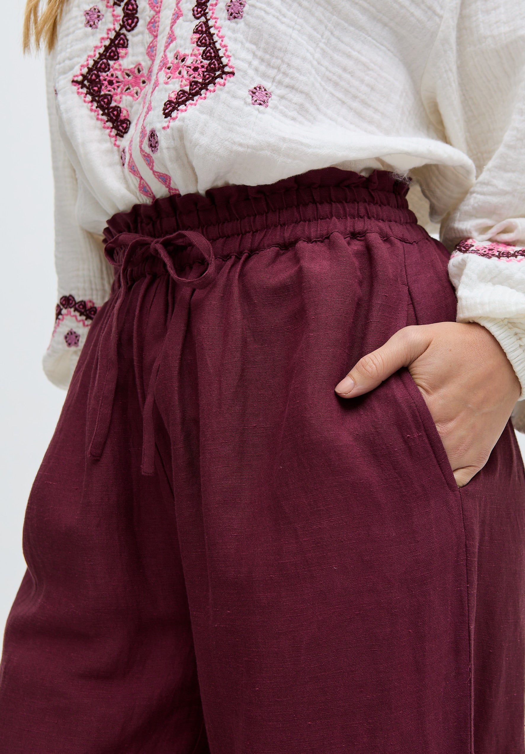 Paulina Wide Leg Trouser In Burgundy