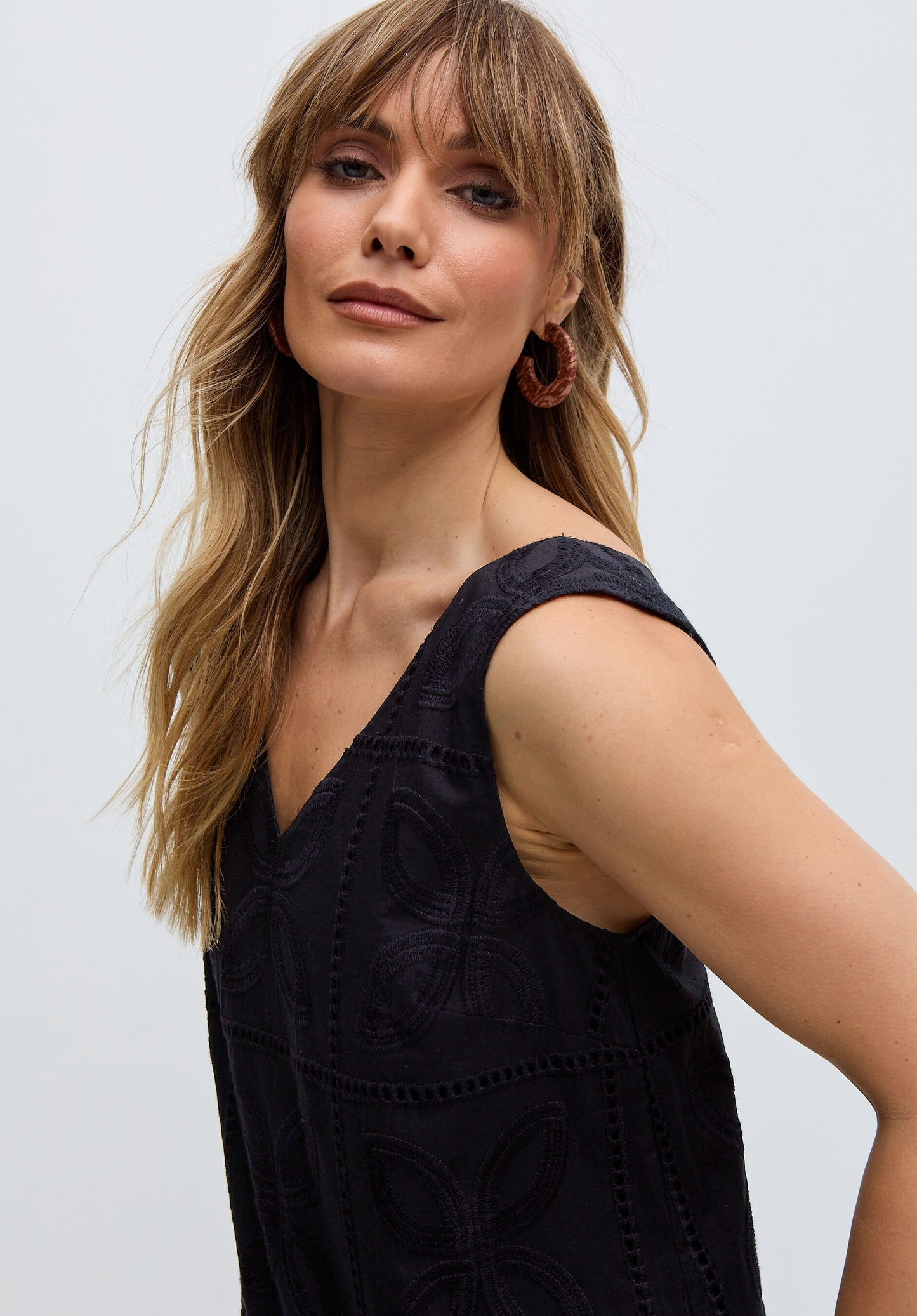 Squire All Over Cut Work Drop Waist Midi Dress In Black