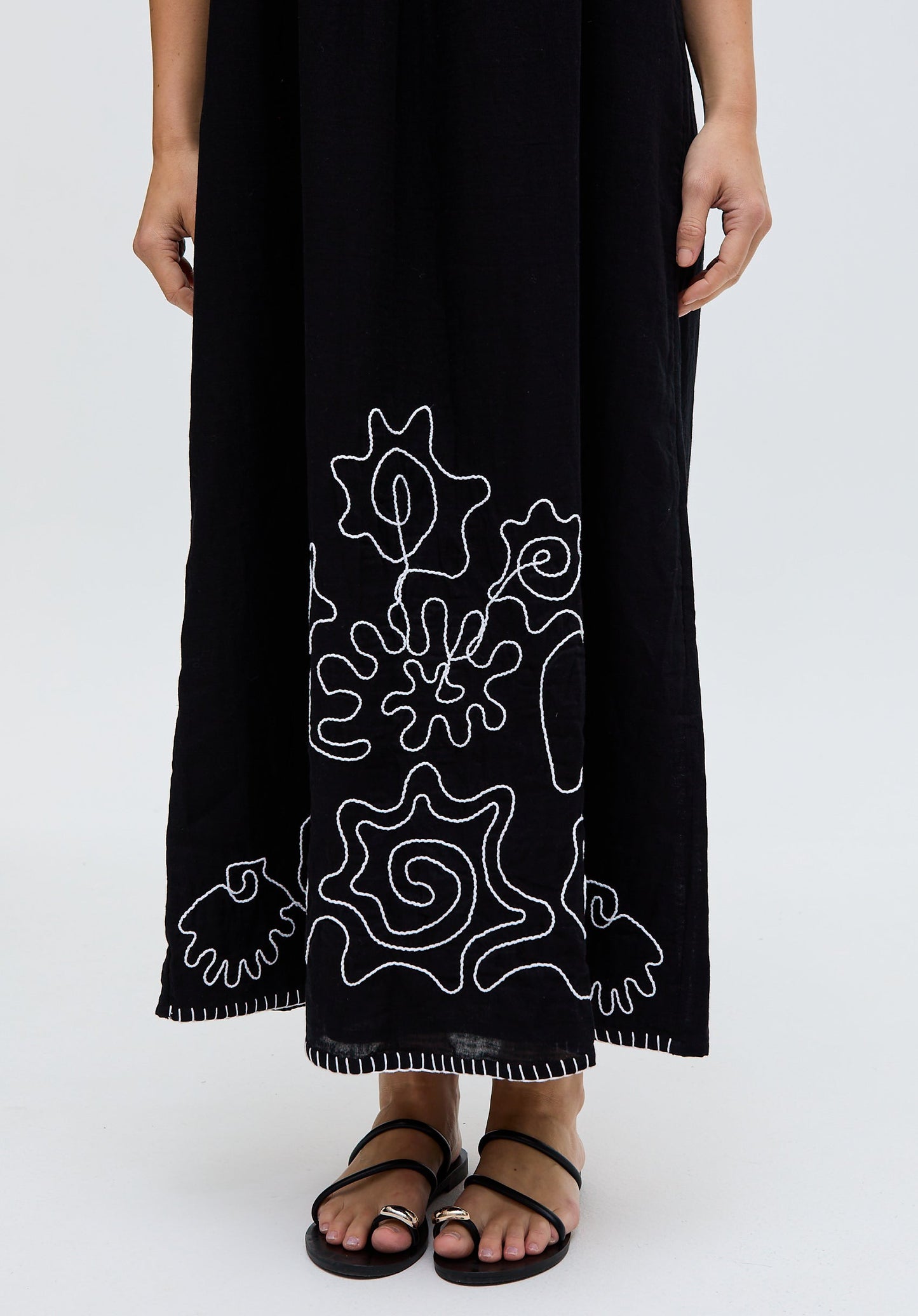 Candy Tabard Embroidered Hem Midi Dress In Black