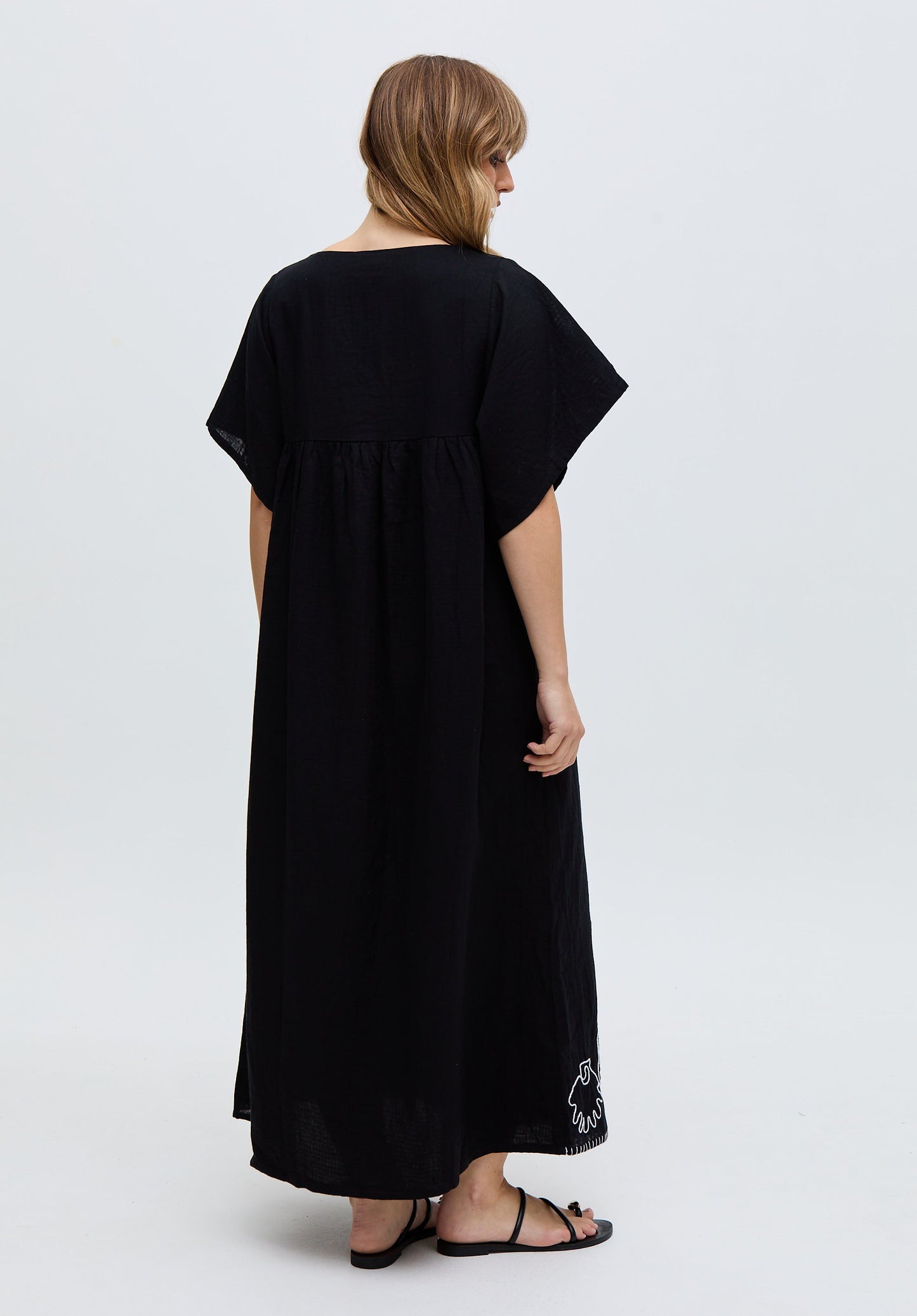 Candy Tabard Embroidered Hem Midi Dress In Black