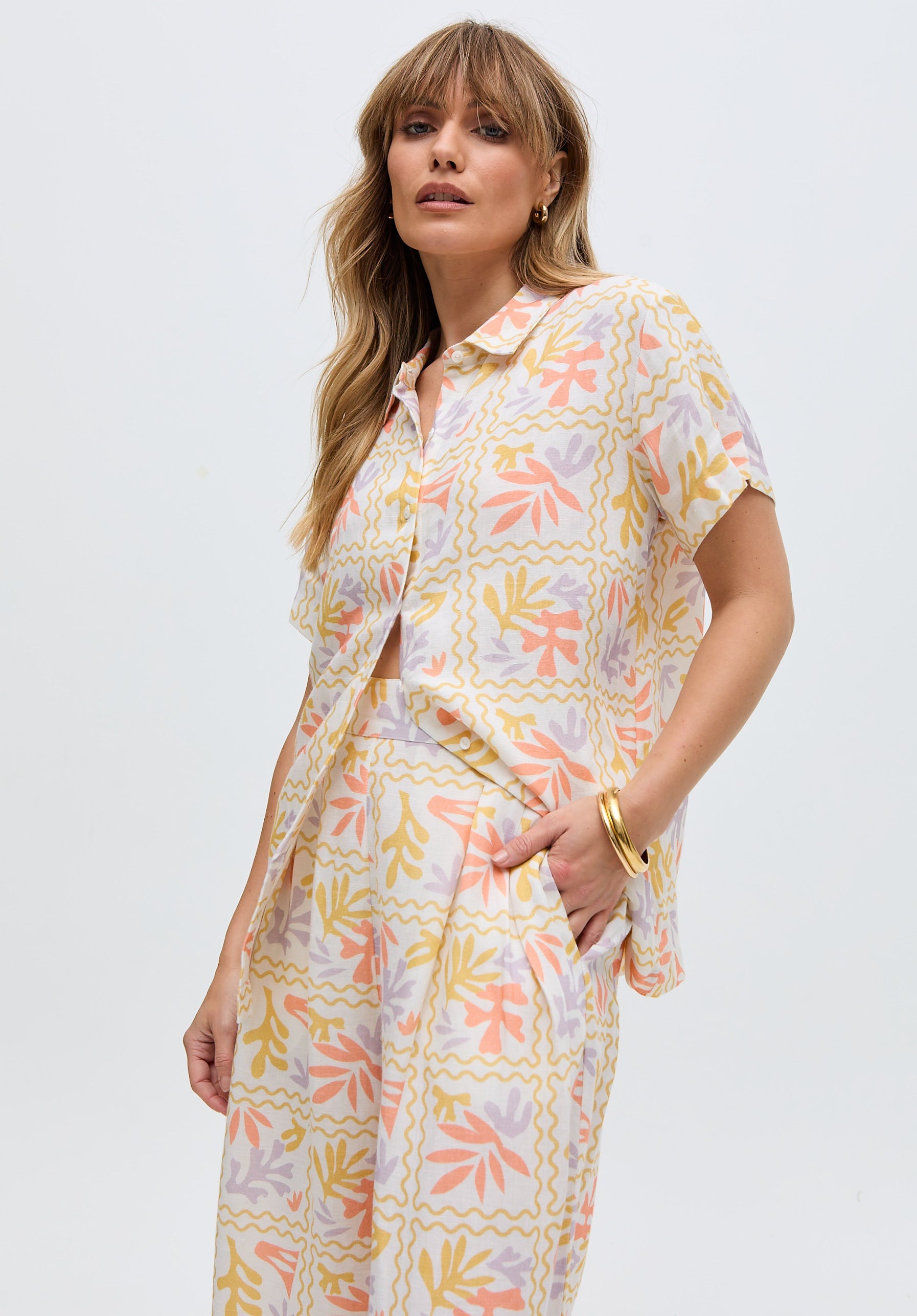 Matisse Button Down Patchwork Floral Print Shirt In Multi