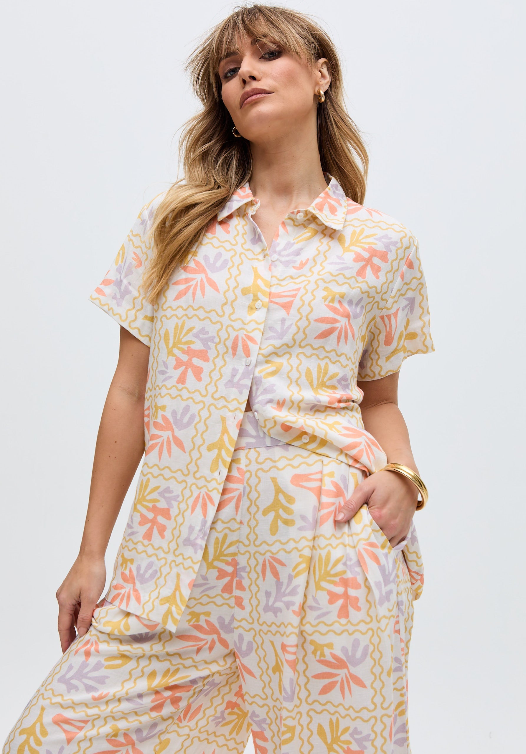 Matisse Button Down Patchwork Floral Print Shirt In Multi